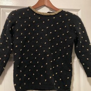 European Fashion Gold Accent Sweater with Padded Shoulders- S